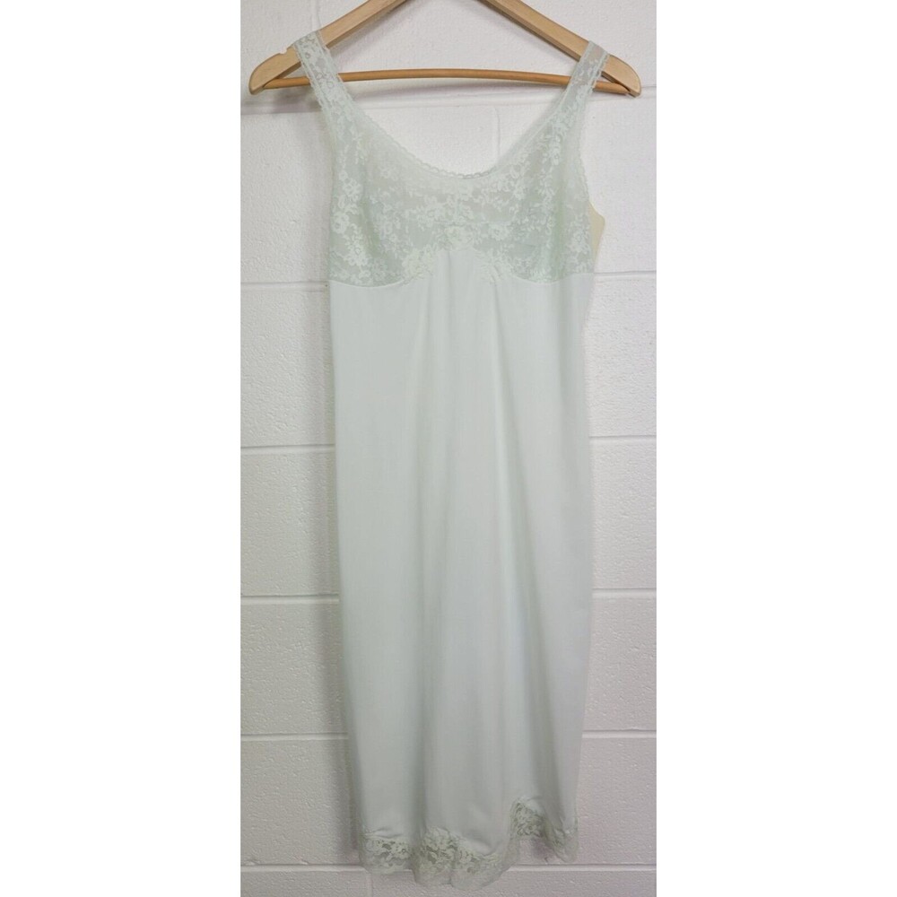 Vintage Van Raalte Suavette Nylon Slip‎ Chemise Sea Foam Green Lace Sz 33